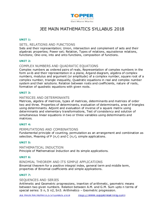 mathematics syllabus 2018